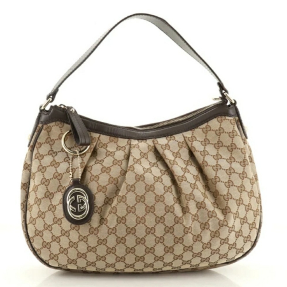 Authentic Gucci Sukey Medium Brown Canvas Hobo Bag